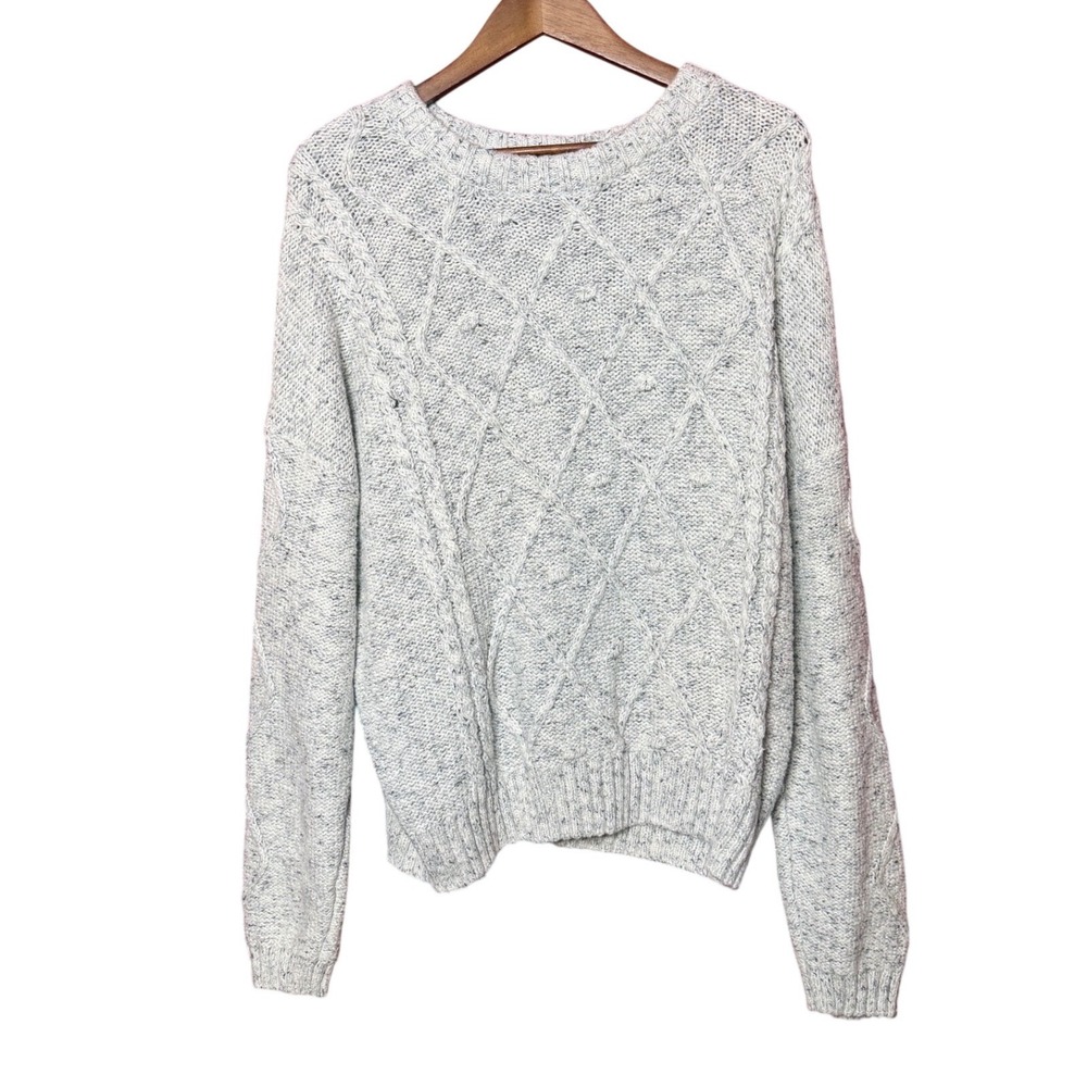 Time and Tru Sweater Women 2X Grey Diamond Cable Knit Bobble Fisherman Nautical